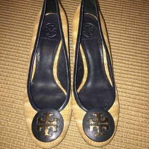 Tory Burch Sally Raffia Straw Wedge Shoes